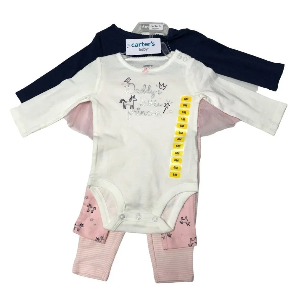 CARTERS 4‎ PIECES SET UNICORN/LITTLE PRINCESS  OUTFIT SIZE 6 MOS NEW WITH TAG